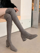 Load image into Gallery viewer, Women‘s Chunky Heel Suede Knee High Boots