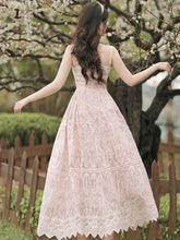 Load image into Gallery viewer, 2PS Pink Embroidered lace Spaghetti Strap Dress With White Shawl Dress Suit