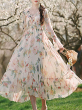 Load image into Gallery viewer, 1950S White Ruffles V Neck Floral Print Swing Dress For Women
