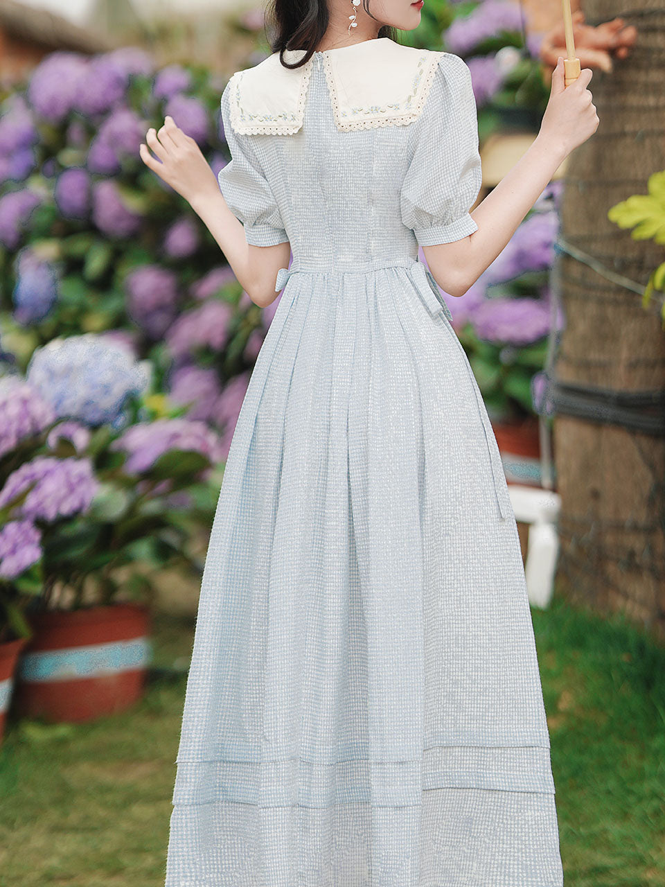 embroidered collar dress Collar dress with ethnic applique embroidery S / Navy