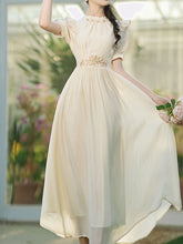 Load image into Gallery viewer, White Ruffles Collar Embroidered Puff Sleeve 1950S Vintage Dress