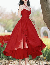 Load image into Gallery viewer, Red Rose Ruffles Spaghetti Strap Irregular Hem Dress