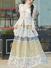 Load image into Gallery viewer, 1950S Vintage White Lace Top and Flowers Print Swing Skirt Vintage Cottagecore Outfits