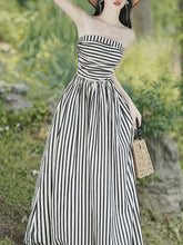 Load image into Gallery viewer, 1950S Hepburn Style Black and White Stripe Swing Dress For Women
