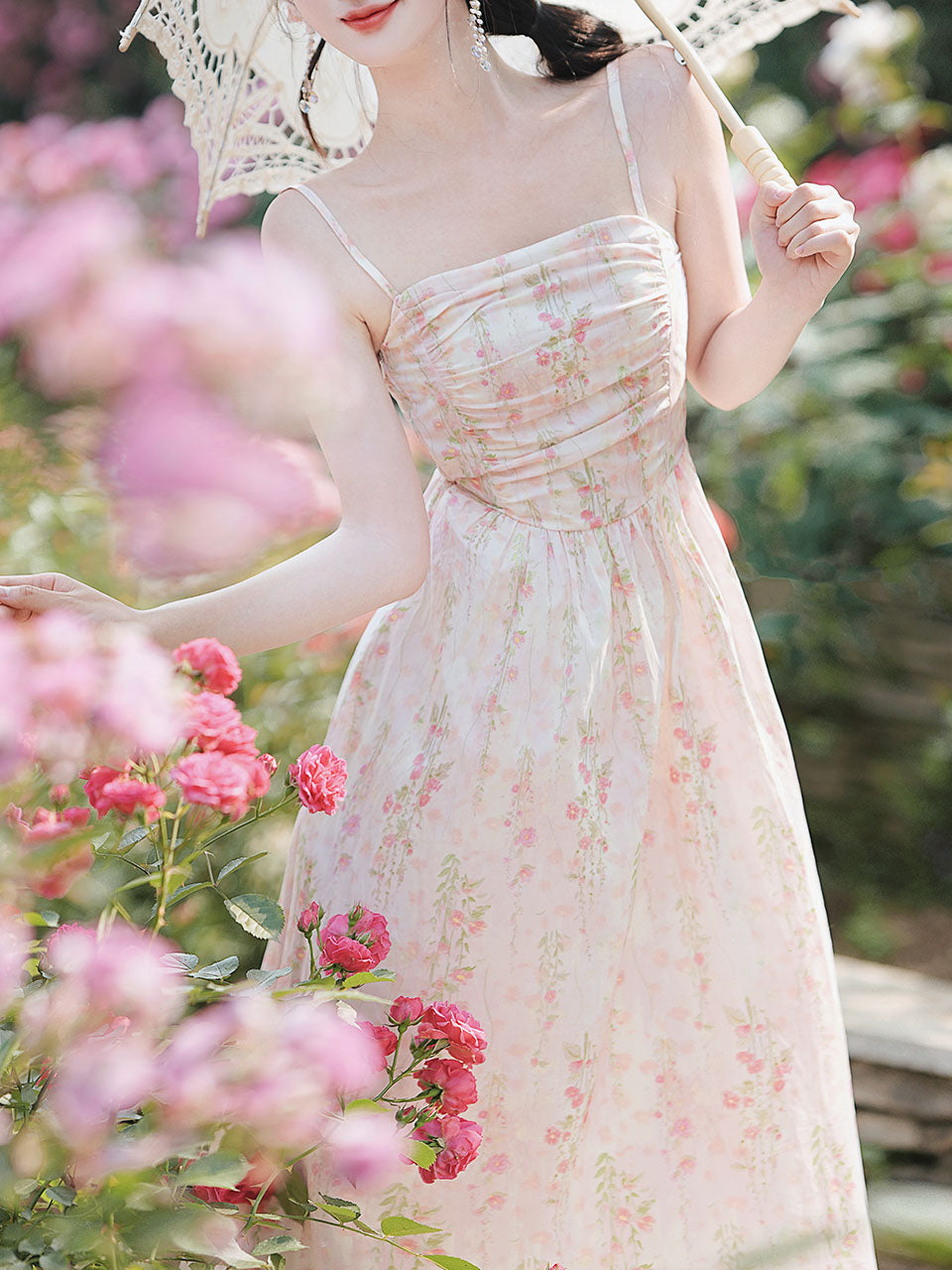 Pink Floral Print Spaghetti Strap Cottagecore Dress – Jolly Vintage Pink Floral Print Spaghetti Strap Cottagecore Dress – Jolly Vintage