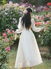 Load image into Gallery viewer, White Embroidered Long Sleeve Dress with Frog Buttons