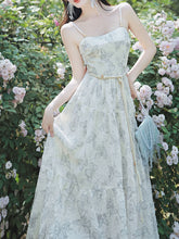 Load image into Gallery viewer, 2PS White Butterfly Print Spaghetti Strap 1950S Vintage Dress With Long Sleeve Tassel Cardigan