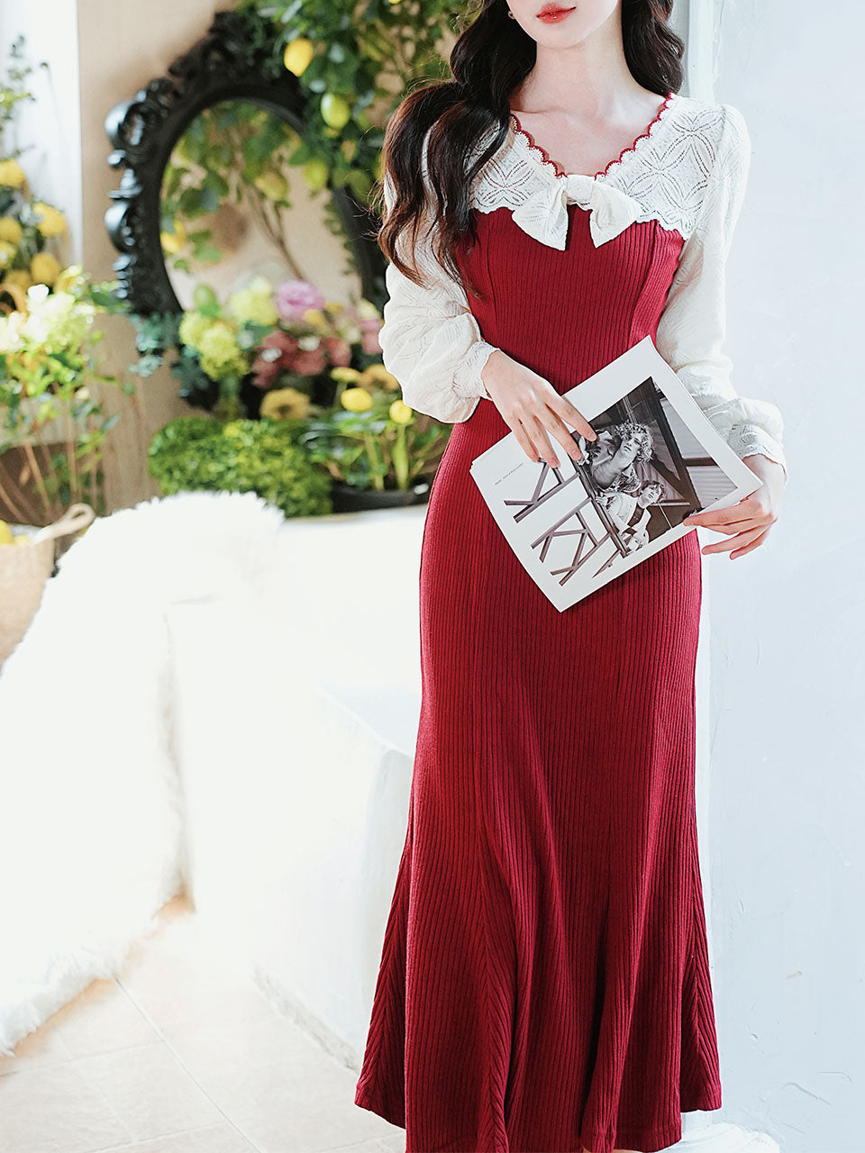1940S Red High Waist Knitted Sweater Long Sleeve Vintage Dress Jolly Vintage 1940S Red High Waist Knitted Sweater Long Sleeve Vintage Dress Jolly Vintage