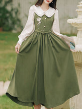Load image into Gallery viewer, 2PS Peter Pan Collar Vintage Fall Shirt Set Dress