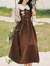 Load image into Gallery viewer, 2PS Peter Pan Collar Vintage Fall Shirt Set Dress