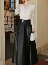 Load image into Gallery viewer, 2 Piece Cardigan Top With PU Swing Skirt 1950s Vintage Outfits