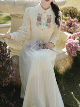 Load image into Gallery viewer, White Stand Collar Long Sleeved Embroidered Cotton Dress