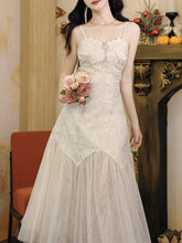 Load image into Gallery viewer, White Jacquard Acetate Spaghetti Strap with Tulle Wedding Maxi Dress and Butterfly Cardigan
