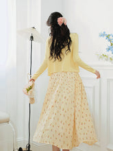 Load image into Gallery viewer, 2PS Yellow Floral Spaghetti Strap 1950S Vintage Dress With Long Sleeve Ruffles Cardigan