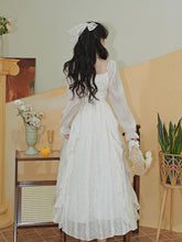 Load image into Gallery viewer, Vintage White Square Neck Butterfly Sequins  Lace Ruffle Long Sleeve Dress