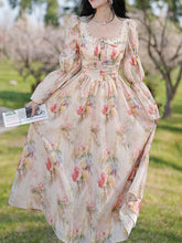 Load image into Gallery viewer, Pink Square Collar Floral Lace Ruffles Edwardian Revival Vintage Dress