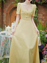 Load image into Gallery viewer, Yellow Square Neck Short Sleeve 1950S Vintage Dress