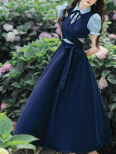 Load image into Gallery viewer, Vintage Navy Two-Piece Fake Layered Shirt Dress