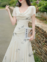 Load image into Gallery viewer, Elegant Ivory Sequin Floral Mermaid Dress French Style V Neck Maxi Evening Gown