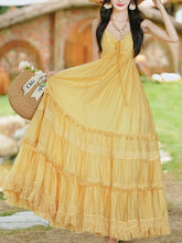 Load image into Gallery viewer, 2PS Yellow Bohemian Maxi Dress Set with Detachable Cardigan