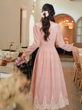 Load image into Gallery viewer, Romantic Vintage Pink Long Sleeve Dress with Lace Sailor Collar