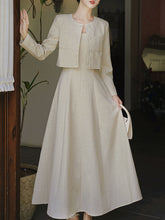 Load image into Gallery viewer, Apricot Linen Slip Dress with Crew Neck Coat