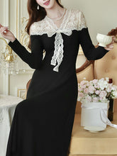 Load image into Gallery viewer, Classic White Lace Audrey Hepburn Style Black Dress