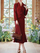 Load image into Gallery viewer, Warm Christmas Red Tweed Blazer and Skirt Set