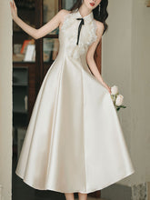 Load image into Gallery viewer, 1950s Vintage Halter A-line Gown with Lace Satin Dress