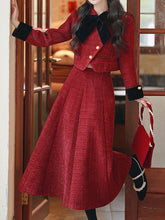 Load image into Gallery viewer, 2PS Red Bow Tweed Warm Coat With Swing Skirt 1950S Vintage Audrey Hepburn's Style Outfits