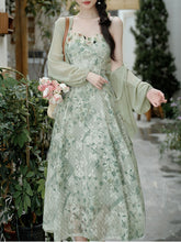 Load image into Gallery viewer, 2PS Green Floral Print Lace Dress with Matching Cardigan