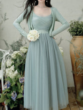 Load image into Gallery viewer, 2PS Mint Green Balletcore Cross Strap Mesh Tutu Dress with Matching Cardigan