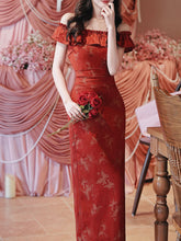 Load image into Gallery viewer, Red Butterfly Print Off Shoulder Bodycon Dress