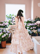 Load image into Gallery viewer, Pink Floral Print Halter Neck Backless Vintage Dress