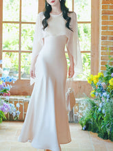 Load image into Gallery viewer, Flowing Chiffon Cape Satin Maxi Dress for Wedding