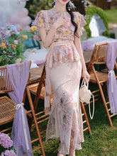 Load image into Gallery viewer, 2-Way Wear Vintage Floral Print Cape Sleeve Chiffon Dress for Summer Vacation