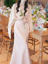 Load image into Gallery viewer, Flowing Chiffon Cape Satin Maxi Dress for Wedding