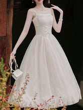 Load image into Gallery viewer, White Lace Tulle Spaghetti Strap Edwardian Victorian Vintage with Capelet