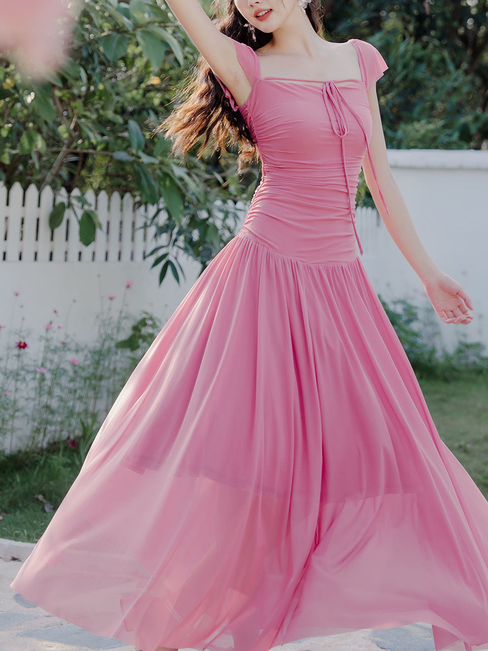 Sweet Pink Square Collar Balletcore Dress