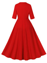 Load image into Gallery viewer, Red Cotton Floral 1950s Vintage Dress