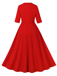 Red Cotton Floral 1950s Vintage Dress