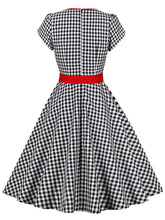 Load image into Gallery viewer, Black And White Plaid V Neck 1950S Vintage Dress