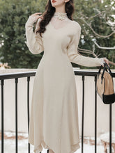 Load image into Gallery viewer, White Lace Top and V Neck  Knit Sweater Dress 1950S Vintage Dress Suits