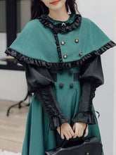 Load image into Gallery viewer, 2PS Dark Green Magic Cascade Collar Dress With Cape Inspired By Slytherin House