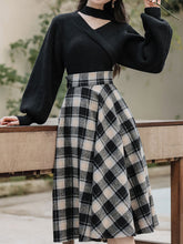 Load image into Gallery viewer, 2PS Red Sweater And Scottish Plaid Swing Skirt 1950S Vintage Audrey Hepburn&#39;s Style Outfits