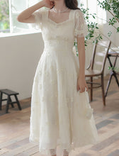 Load image into Gallery viewer, White Flower Sequined Puff Short Sleeve Princess Vintage Dress