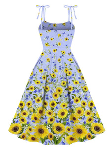 1950S Spaghetti Strap Sunflower Vintage Dress