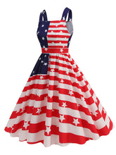 Load image into Gallery viewer, American Flag Stars Stripes Strap 1950S Vintage Dress
