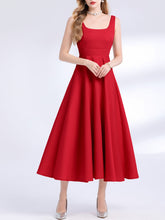 Load image into Gallery viewer, Red Satin V Neck Sleeveless Classic 1950S Vintage Sweet Party Dress