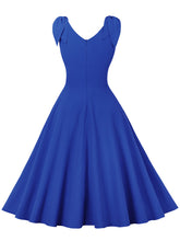 Load image into Gallery viewer, Blue Bow Sleeve V Neck 1950S Vintage Swing Dress